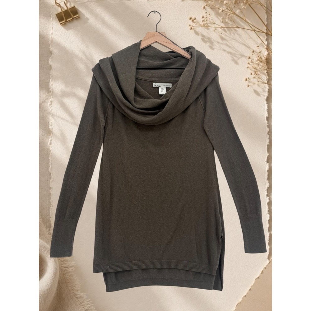 Kaisely Cowl Neck Soft Knit High-Low Tunic Sweater Olive Green M